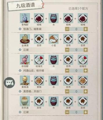 江湖悠悠所有酒谱：完整酒谱一览及材料收集指南