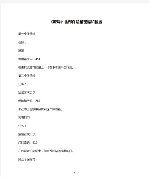 羞辱保险箱密码全收集攻略，所有隐藏密码位置一篇搞定！
