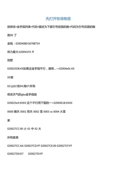 gba牧场物语金手指代码大全(下载完整秘籍合集分享)